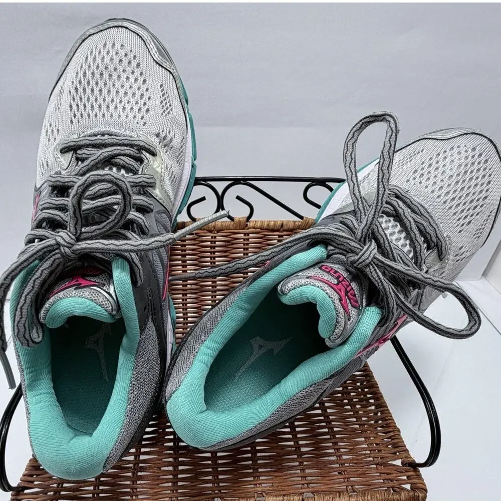 Mizuno Wave Horizon W’s Running Shoes Size 8 Silver Pink Turquoise J1GD172660